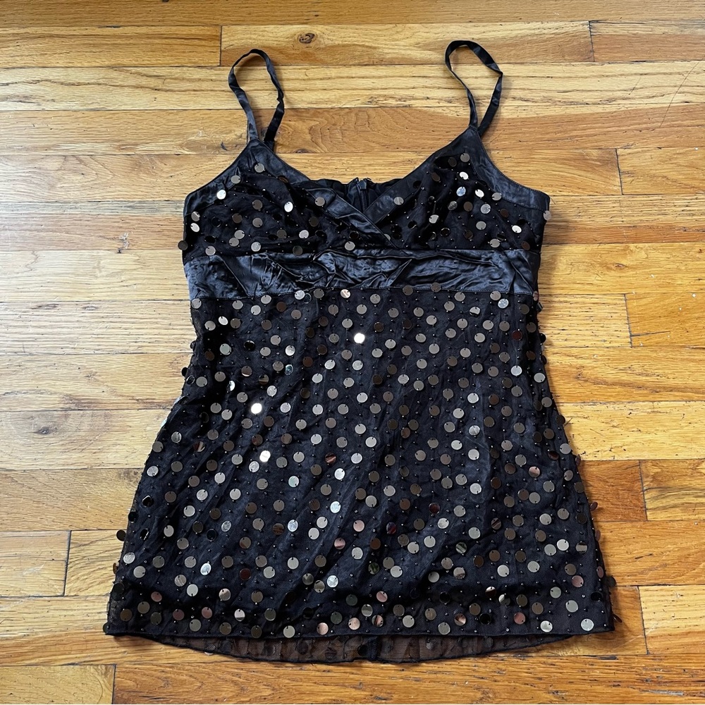 Moda international Brown babydoll sequin Y2K sz s top